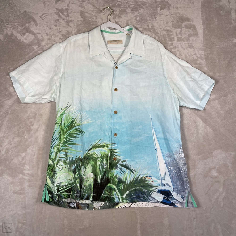 Tommy Bahama Men's Shirt 100% Linen Beach Coastal Surf Vacation XL Blue